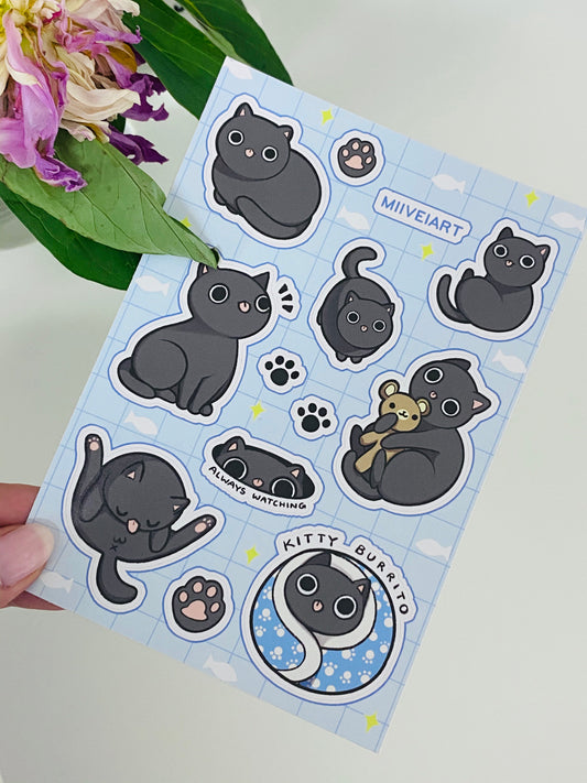 Black Cat Matte Vinyl Stickersheet Waterproof