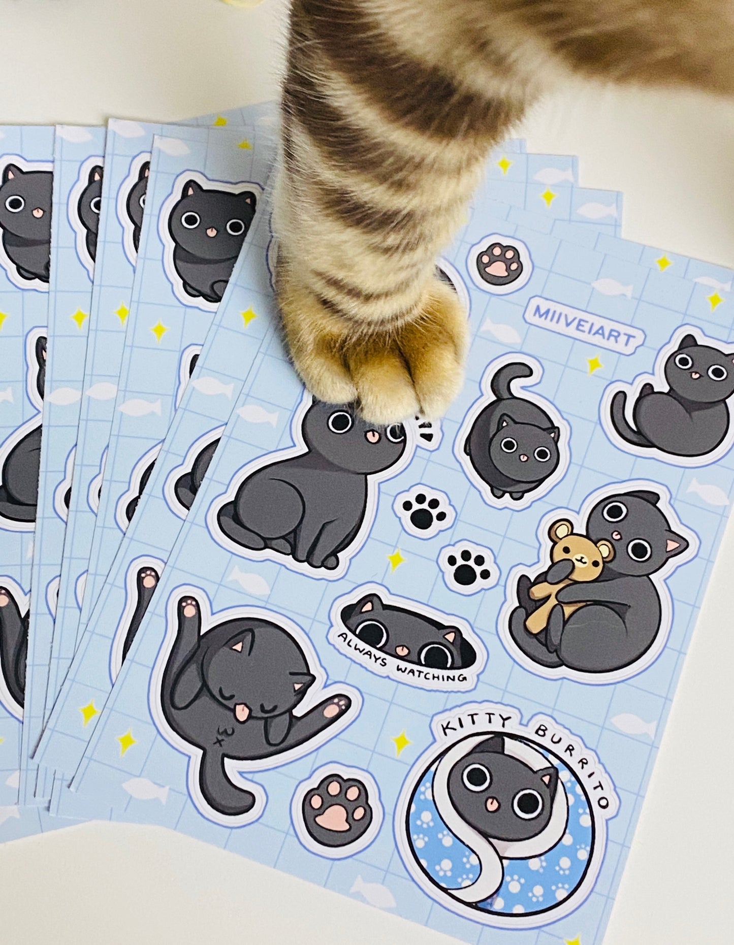 Black Cat Matte Vinyl Stickersheet Waterproof