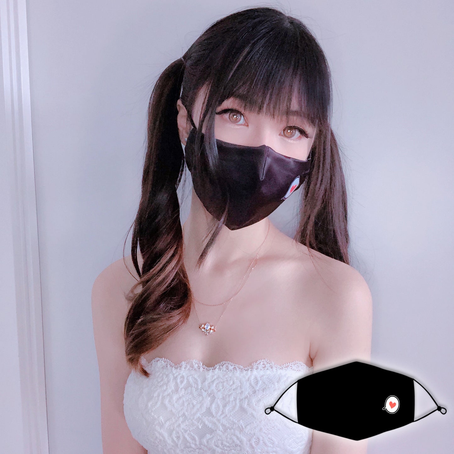 RE-USABLE Facemask Black Bubble Heart