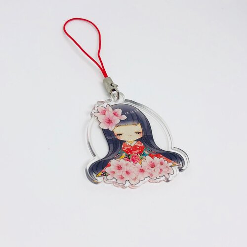 Cherry Blossom Girl Double-Sided Clear Acrylic Charm