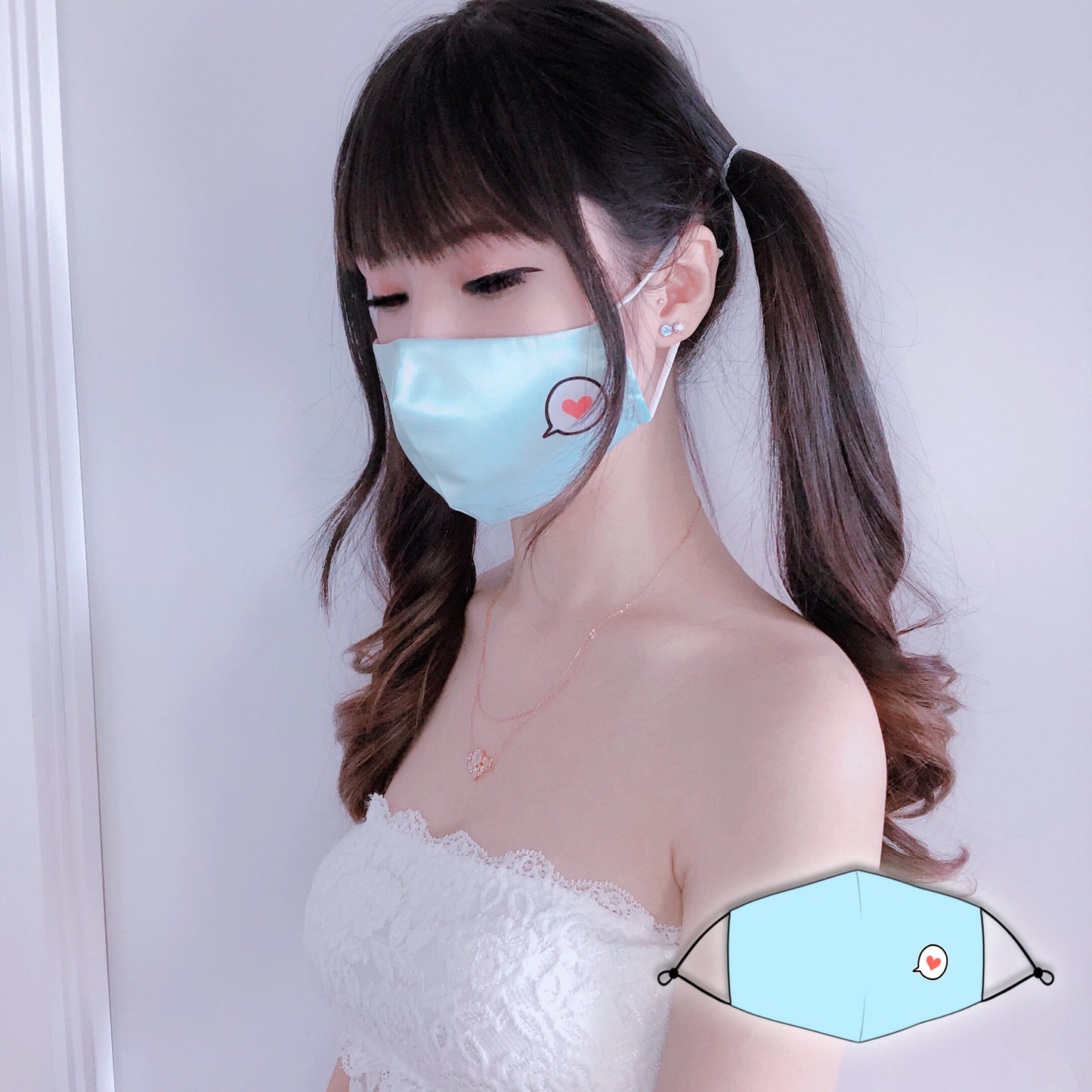 RE-USABLE Facemask Blue Bubble Heart