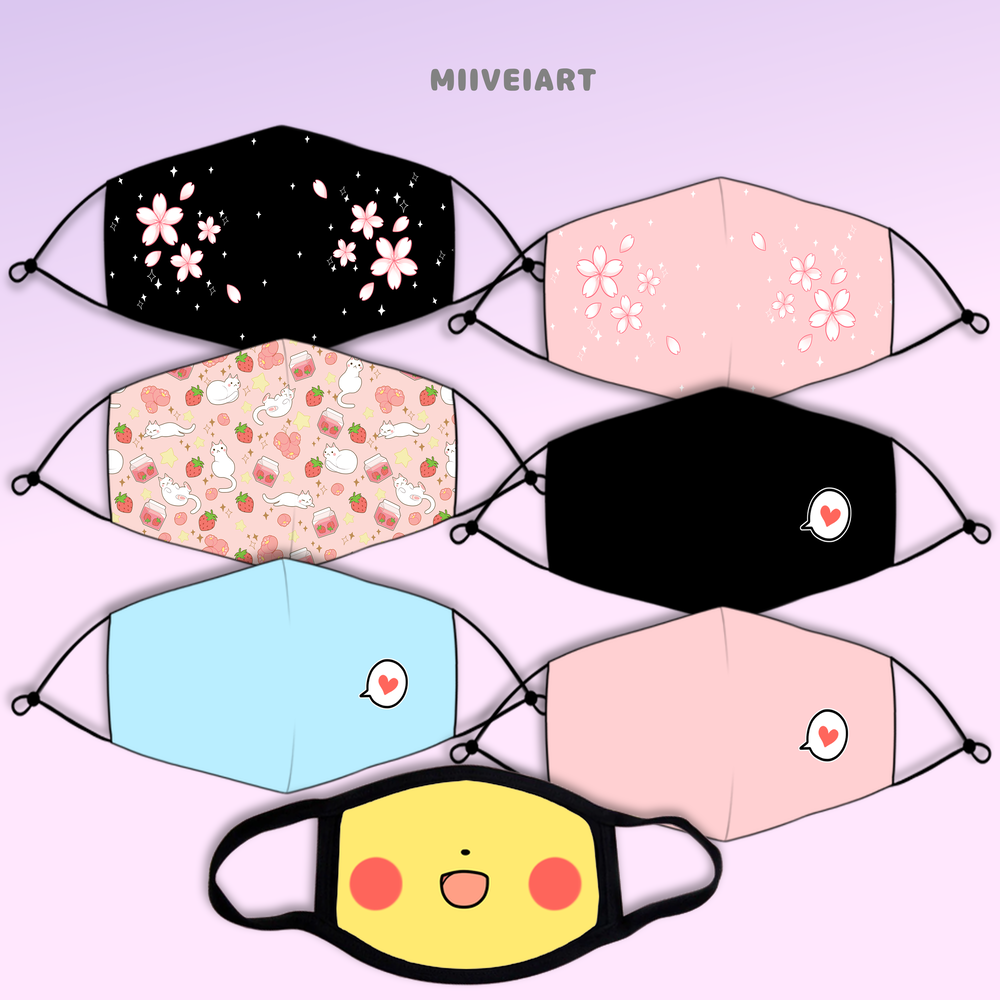 RE-USABLE Facemask Strawberry Milk & Kitties