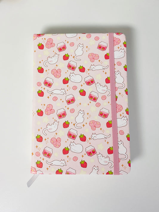 Strawberry Milk and Kitties PU Faux leather Watercolor Sketchbook Blank 300gsm 40sheets/80pages Hard Cover