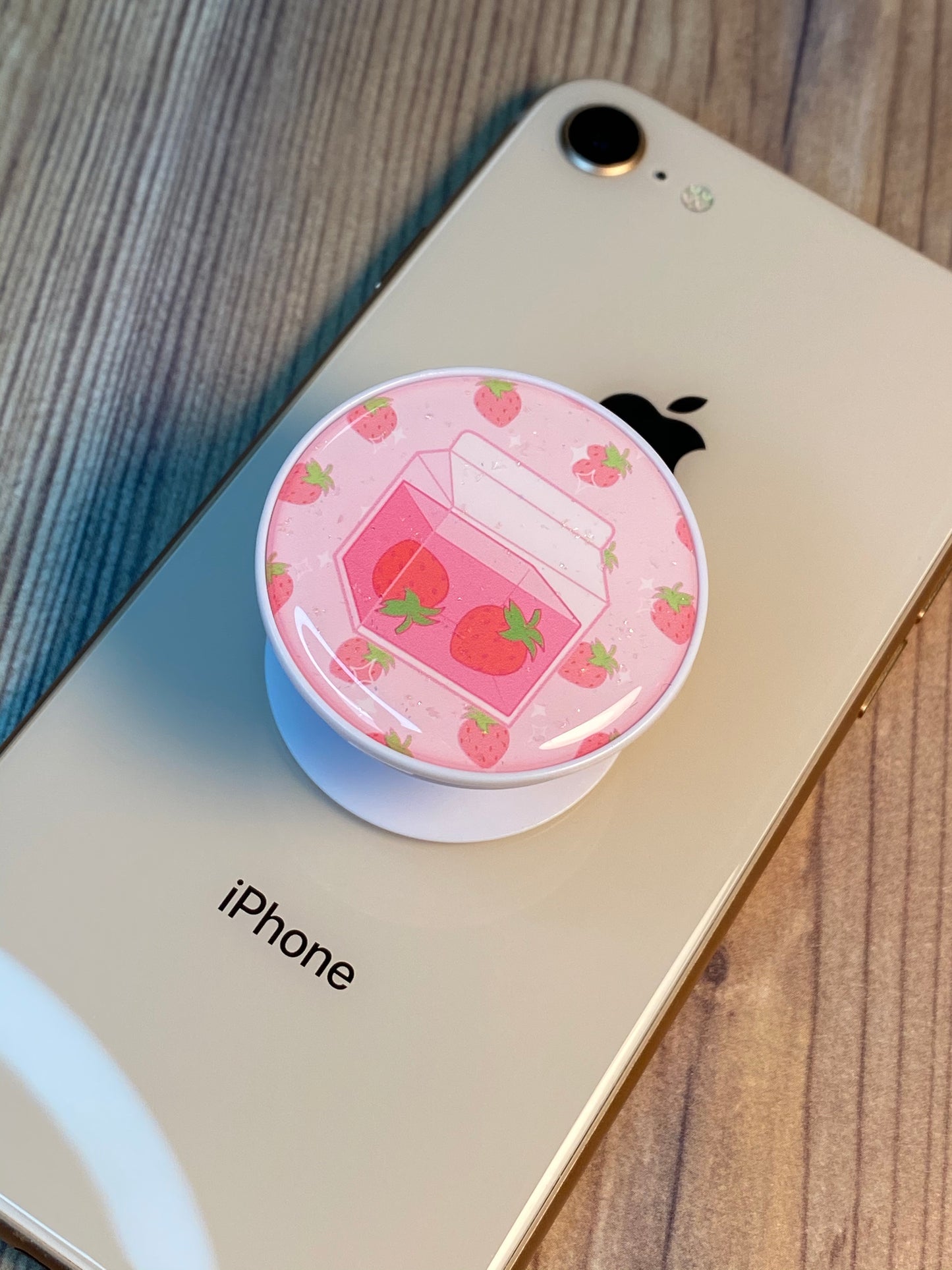 Strawberry Milk Phone Grip Glitter Epoxy Resin