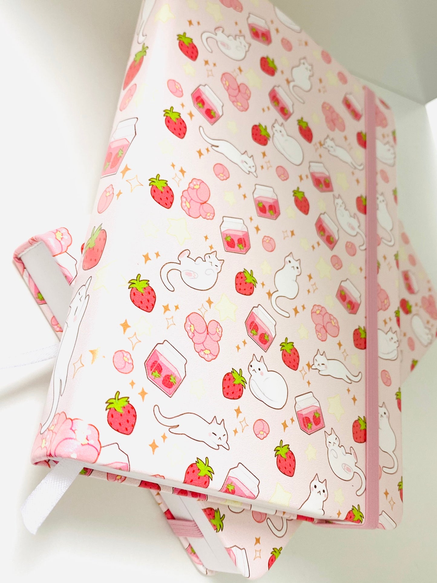 Strawberry Milk and Kitties PU Faux leather Watercolor Sketchbook Blank 300gsm 40sheets/80pages Hard Cover