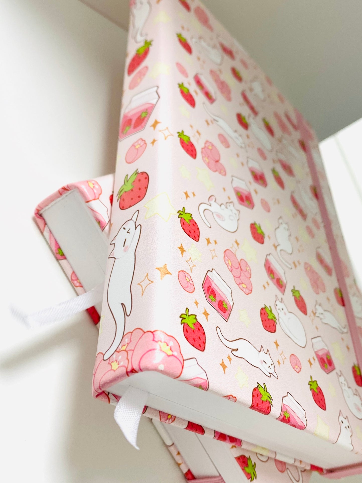 Strawberry Milk and Kitties PU Faux leather Watercolor Sketchbook Blank 300gsm 40sheets/80pages Hard Cover