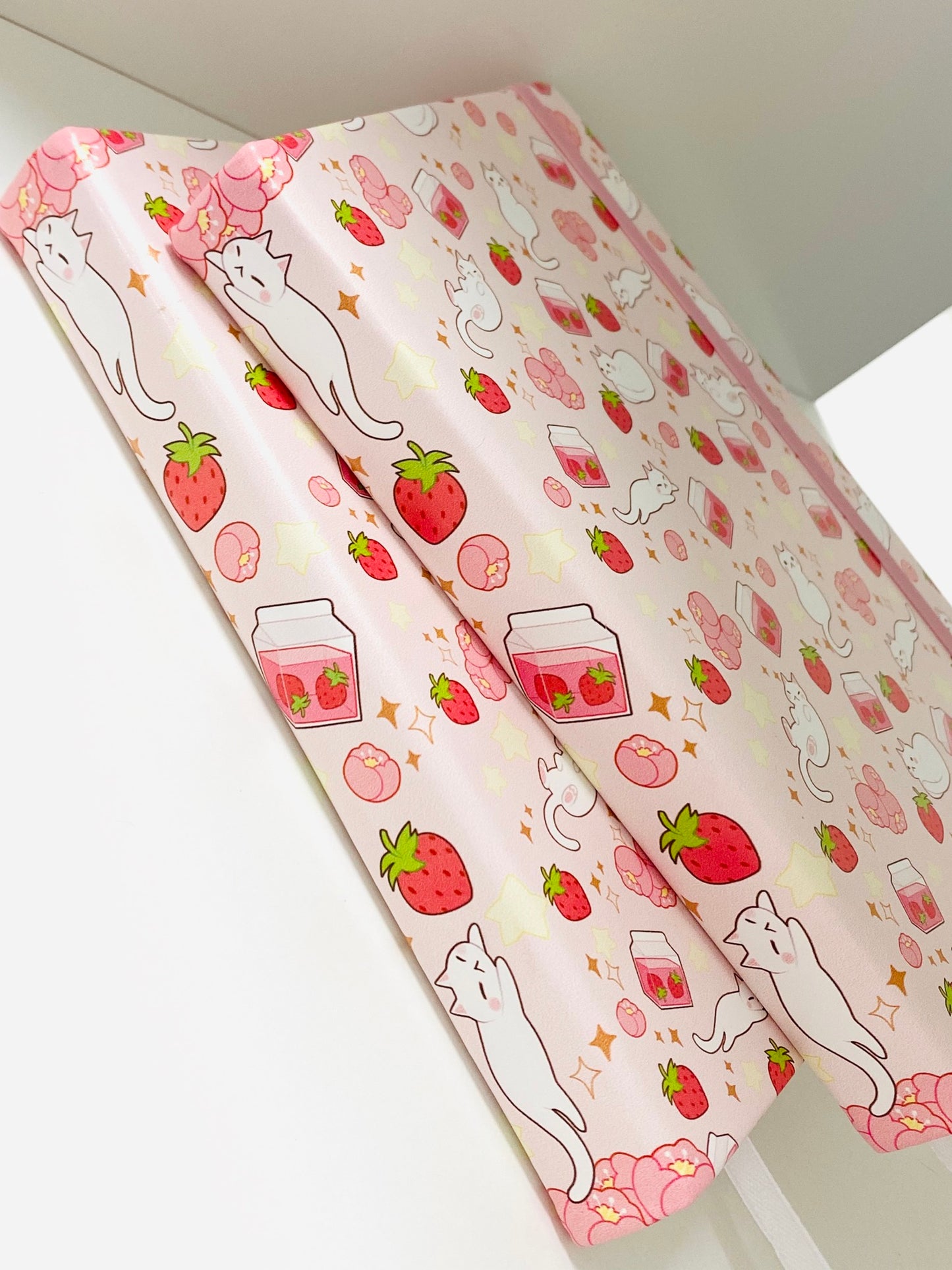 Strawberry Milk and Kitties PU Faux leather Watercolor Sketchbook Blank 300gsm 40sheets/80pages Hard Cover