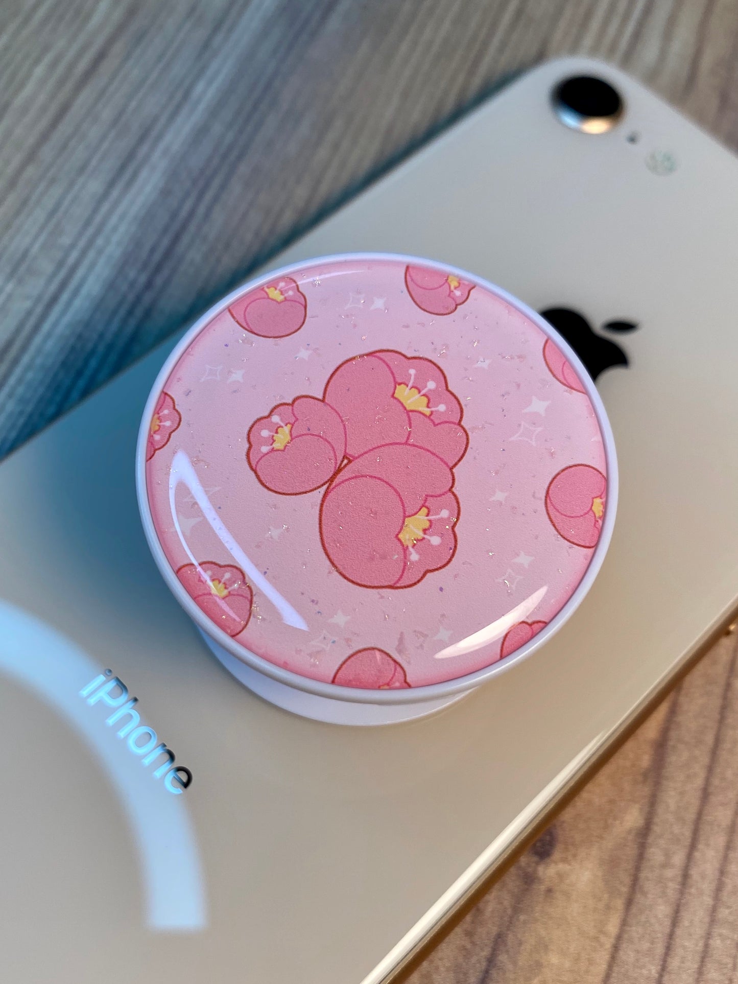 Pink Blossom Phone Grip Glitter Epoxy Resin
