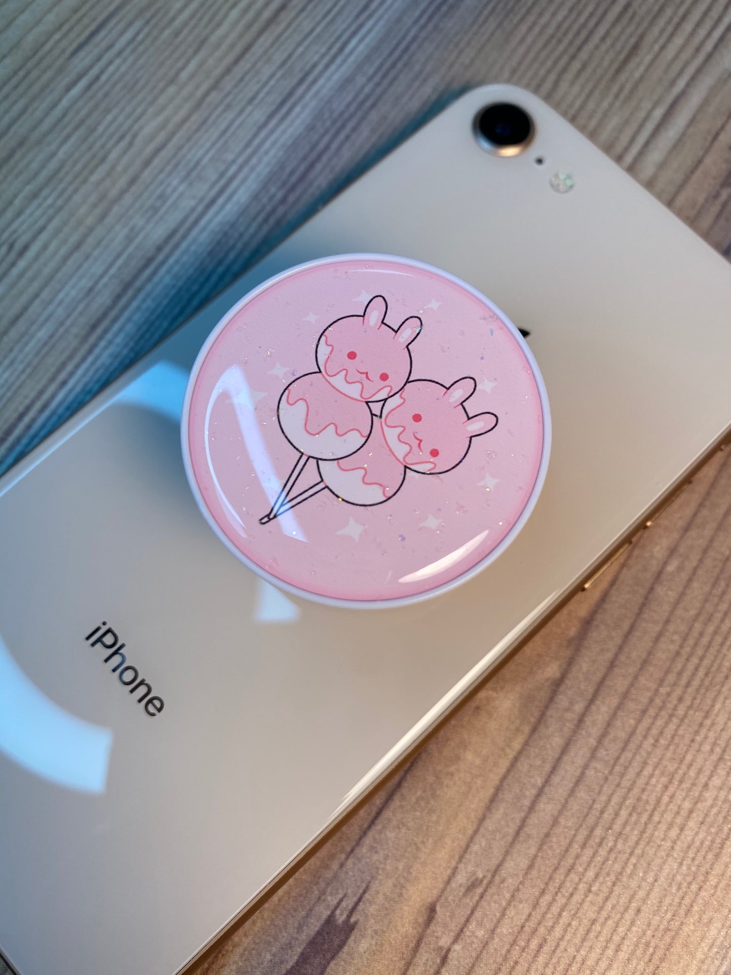 Dango Bunny Strawberry Pink Phone Grip Glitter Epoxy Resin