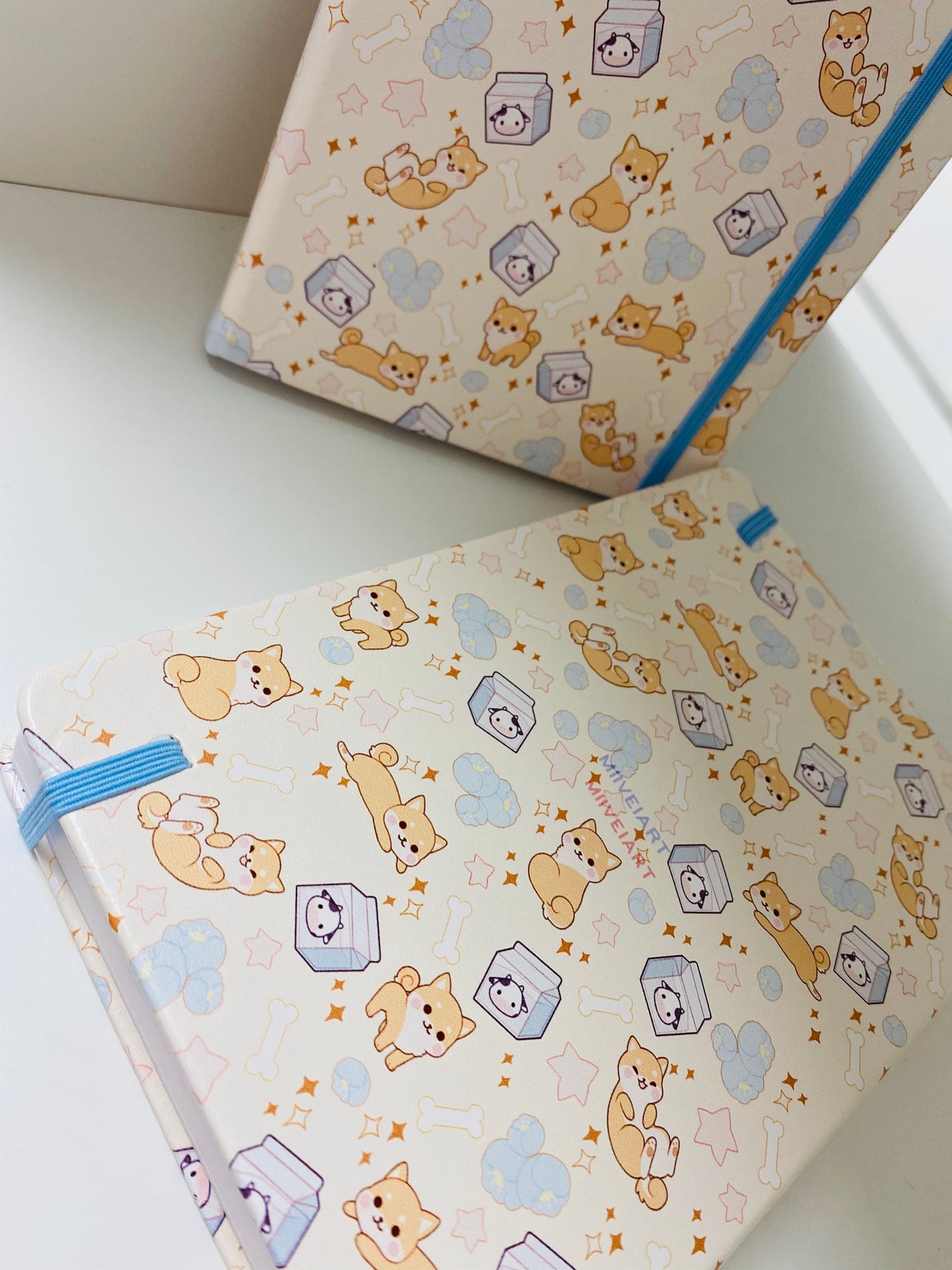 Milk and Shiba Puppies PU Faux leather Watercolor Sketchbook Blank 300gsm 40sheets/80pages Hard Cover