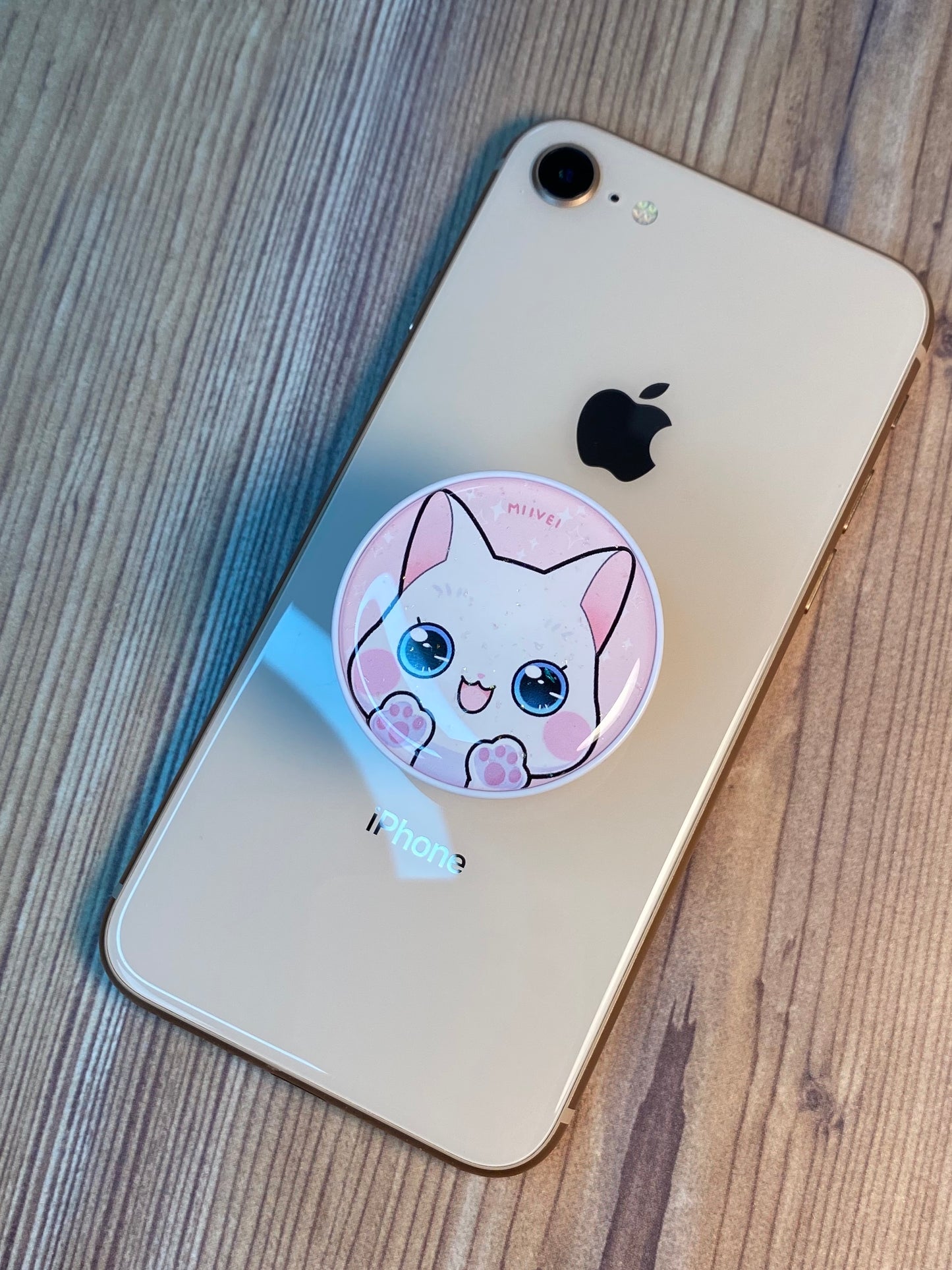 White Kitty Phone Grip Glitter Epoxy Resin