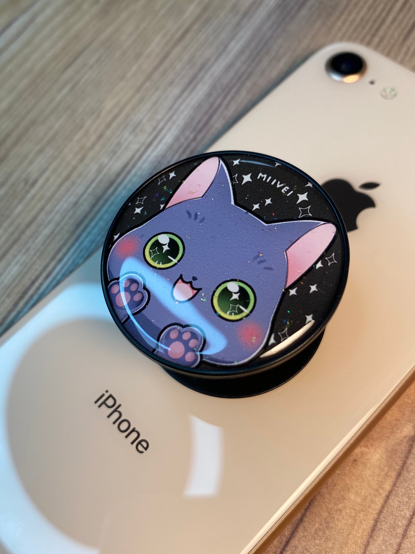 Black Kitty Phone Grip Glitter Epoxy Resin