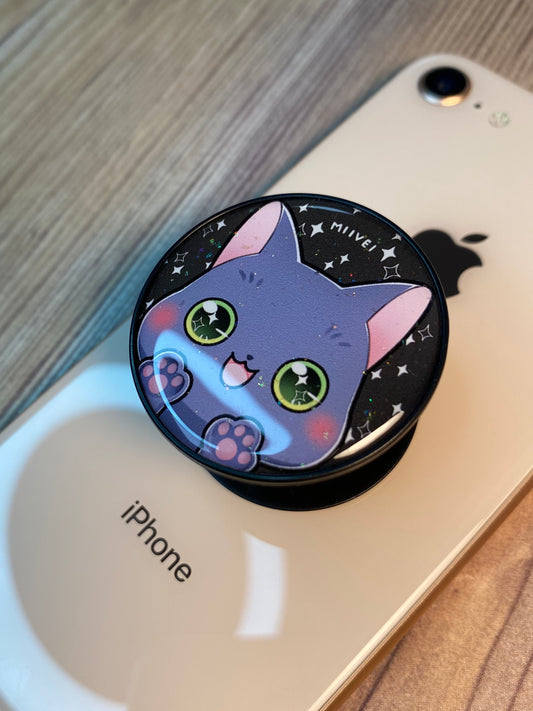 Black Kitty Phone Grip Glitter Epoxy Resin