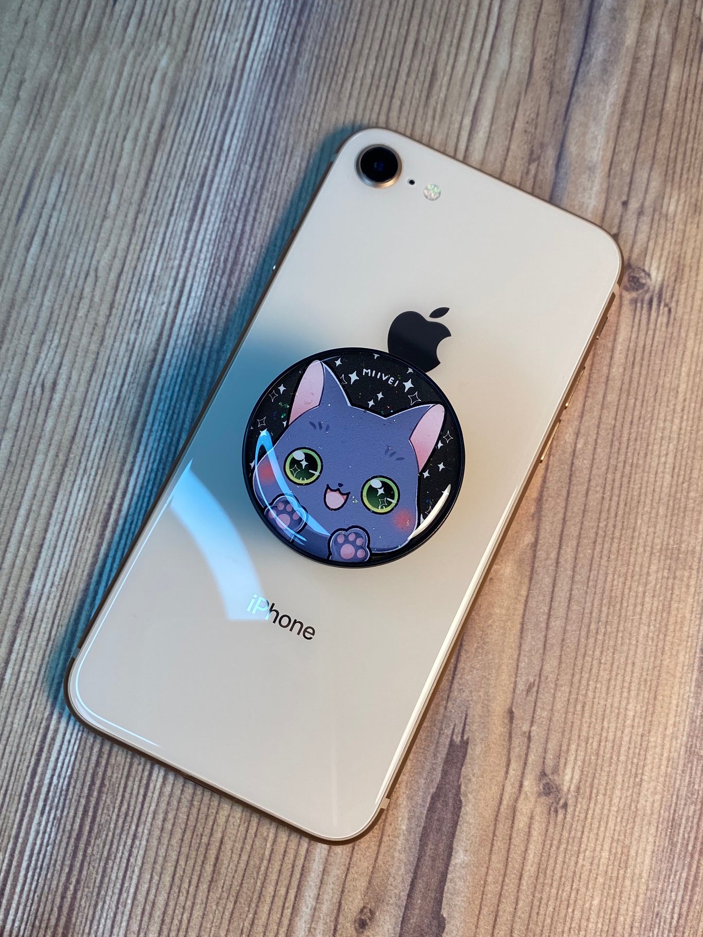 Black Kitty Phone Grip Glitter Epoxy Resin