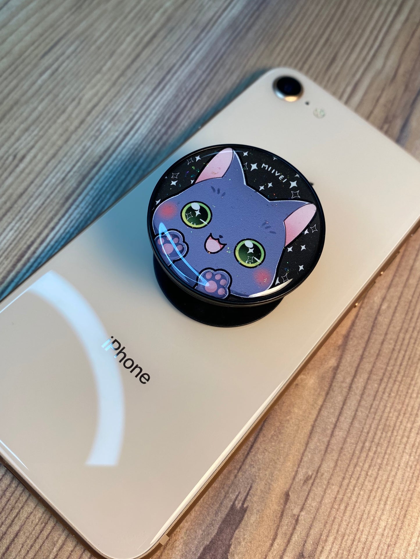 Black Kitty Phone Grip Glitter Epoxy Resin