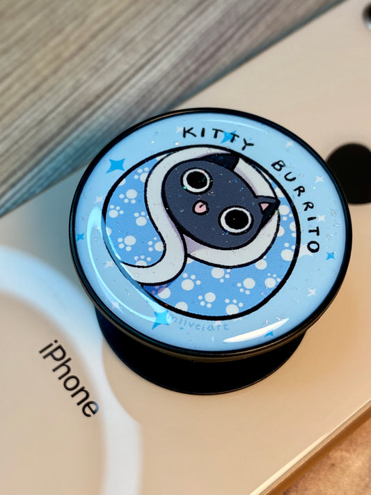 Kitty Burrito Phone Grip Glitter Epoxy Resin