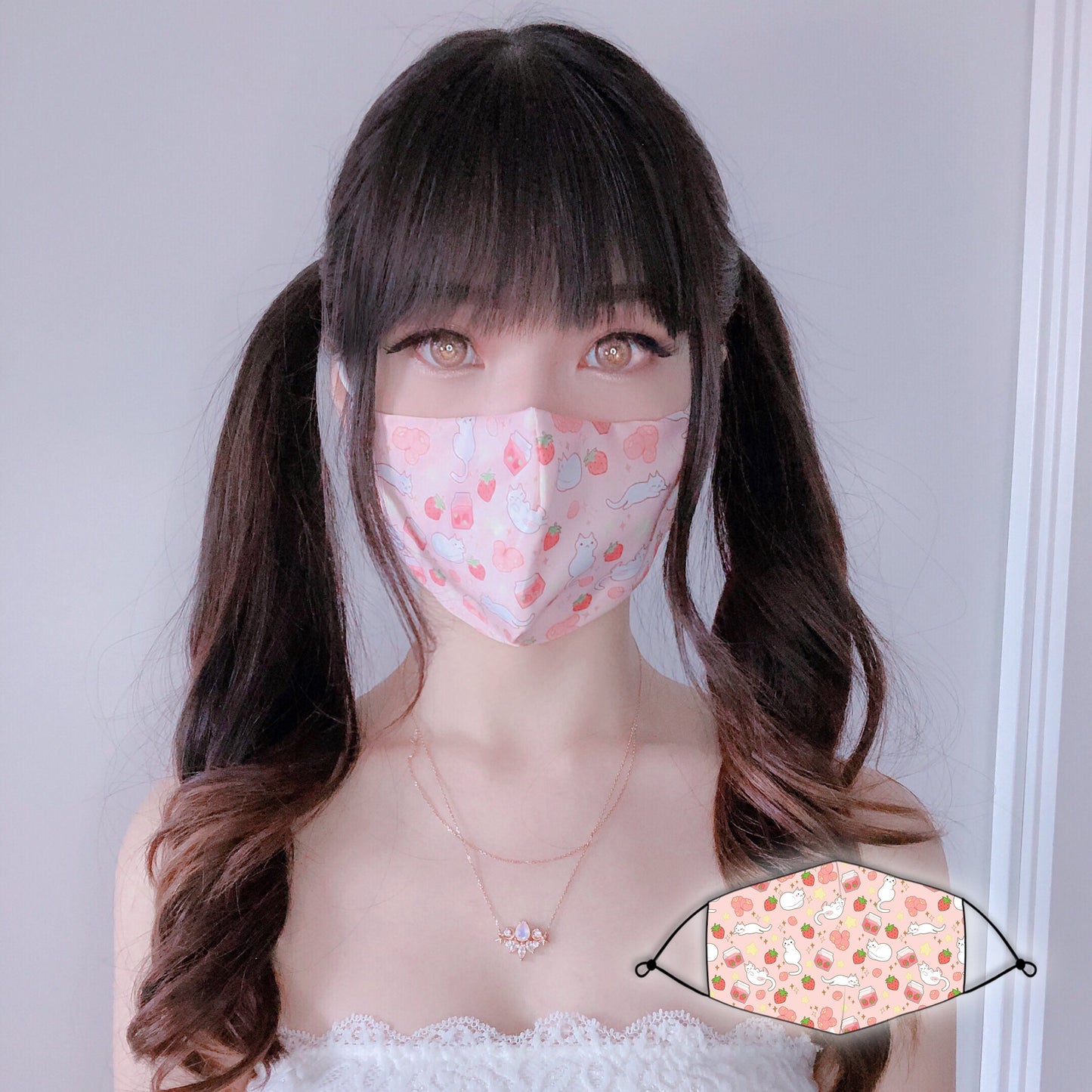 RE-USABLE Facemask Strawberry Milk & Kitties