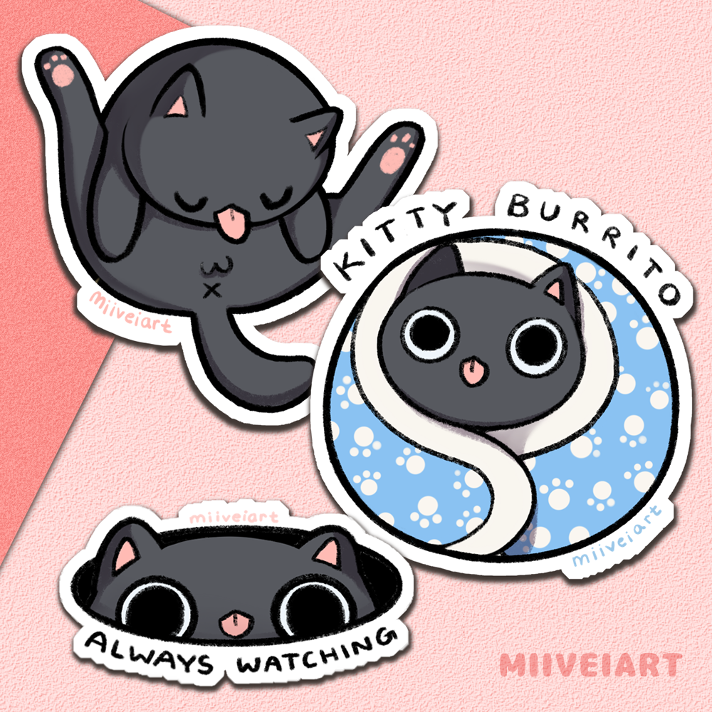 Derpy Black Cat Vinyl Stickers 3x3 – MiiveiArt