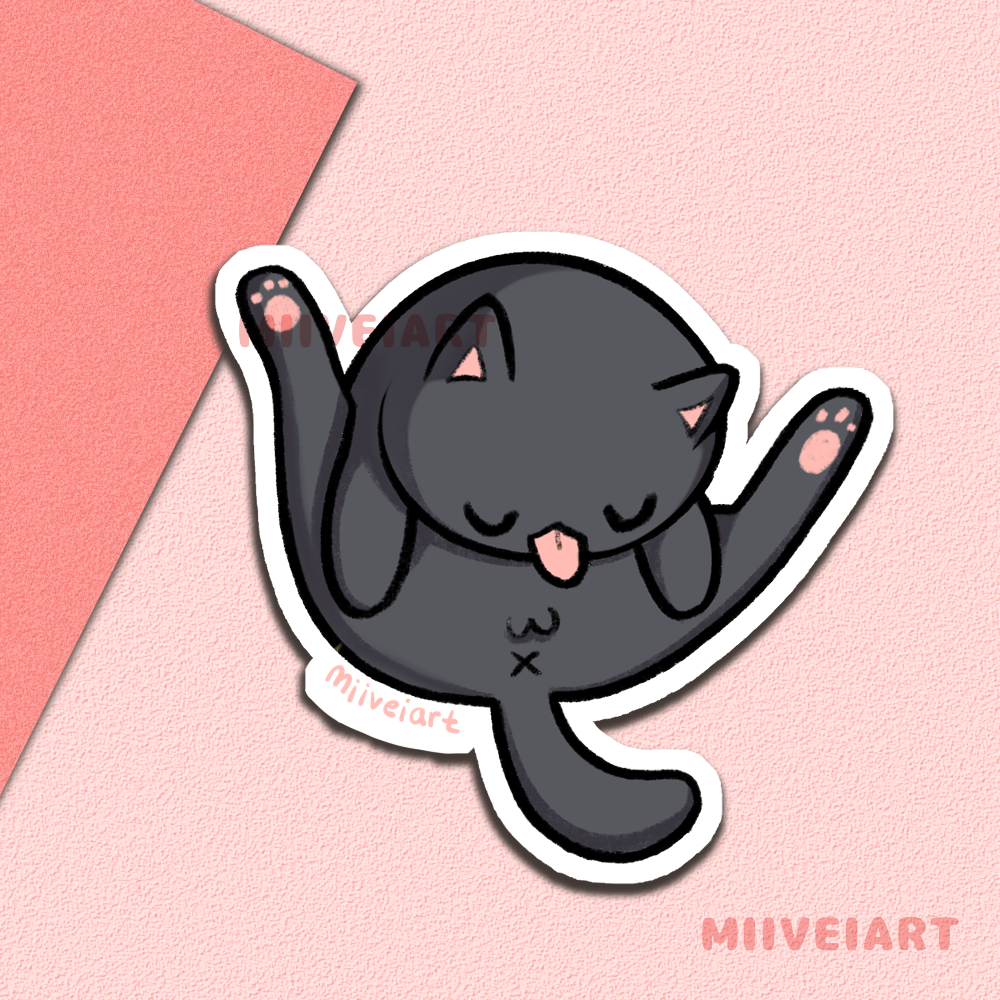 Derpy Black Cat Vinyl Stickers 3x3"