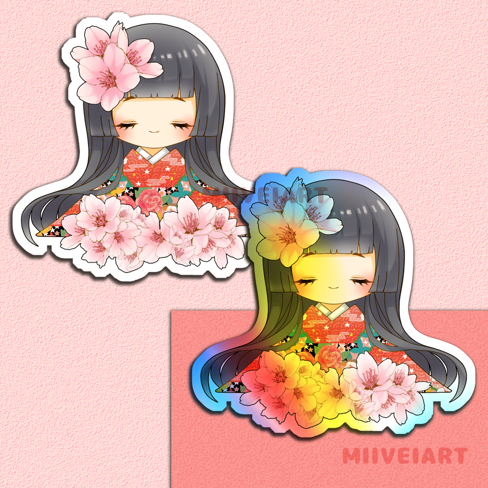 Blossom Girl Holographic and White Vinyl Stickers 3x3"