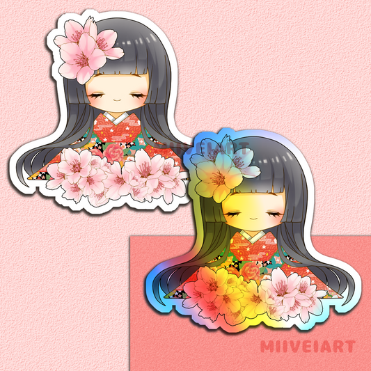 Blossom Girl Holographic and White Vinyl Stickers 3x3"
