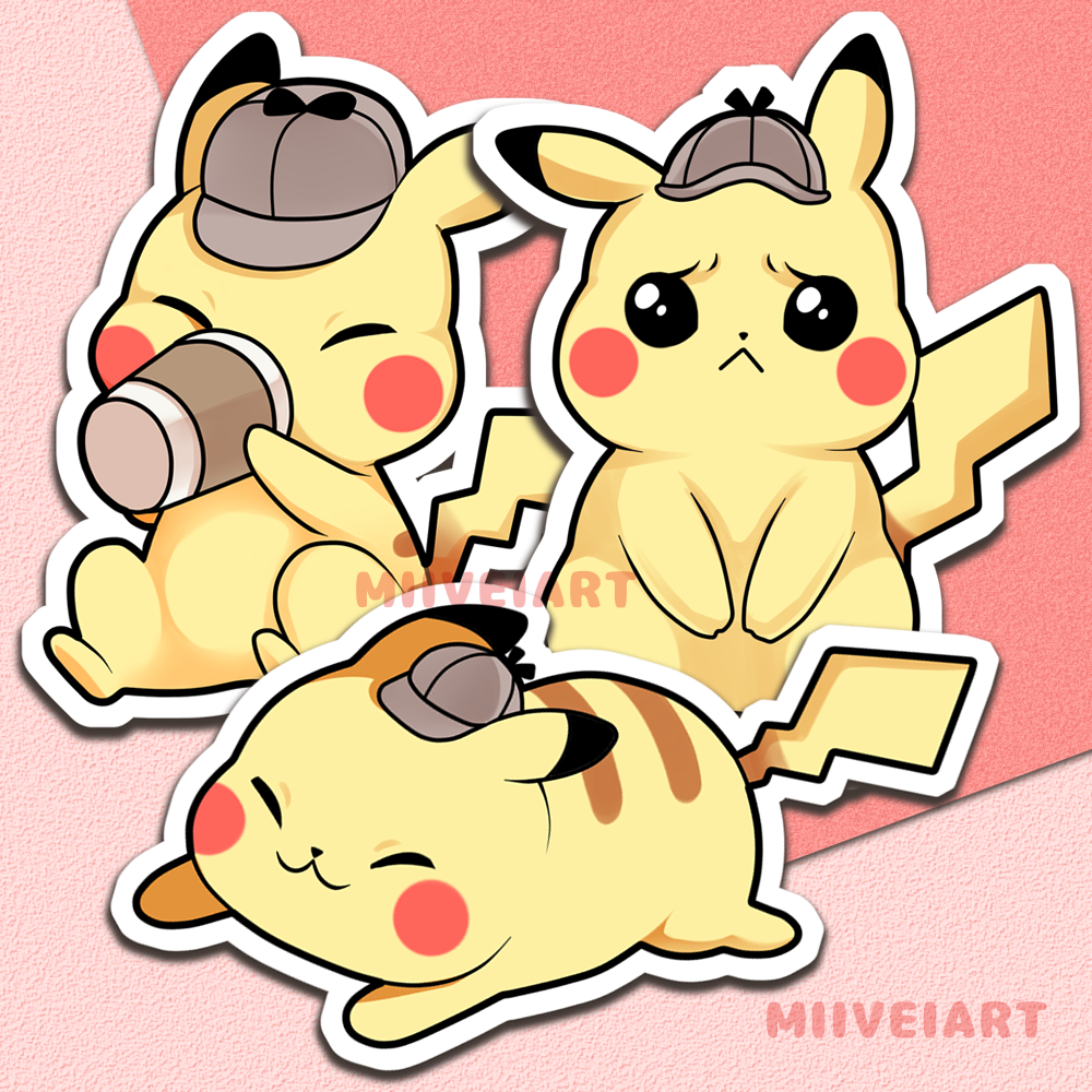 Detective Pikachu Vinyl Stickers 3x3"