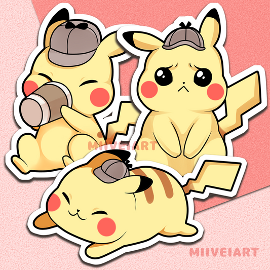 Detective Pikachu Vinyl Stickers 3x3"