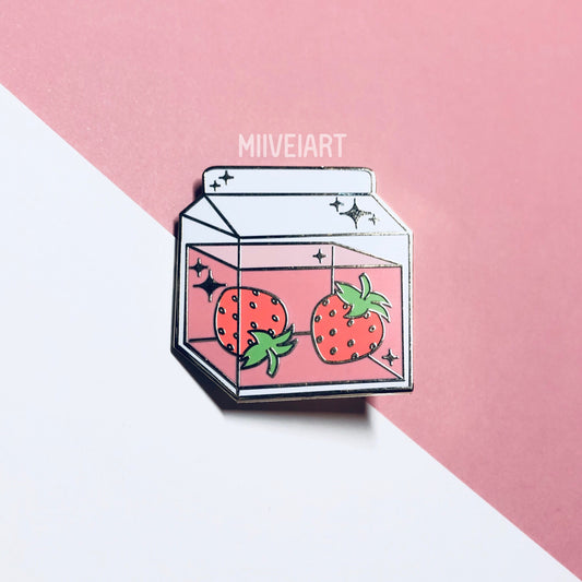 Strawberry Milk Enamel Pin 1.4"