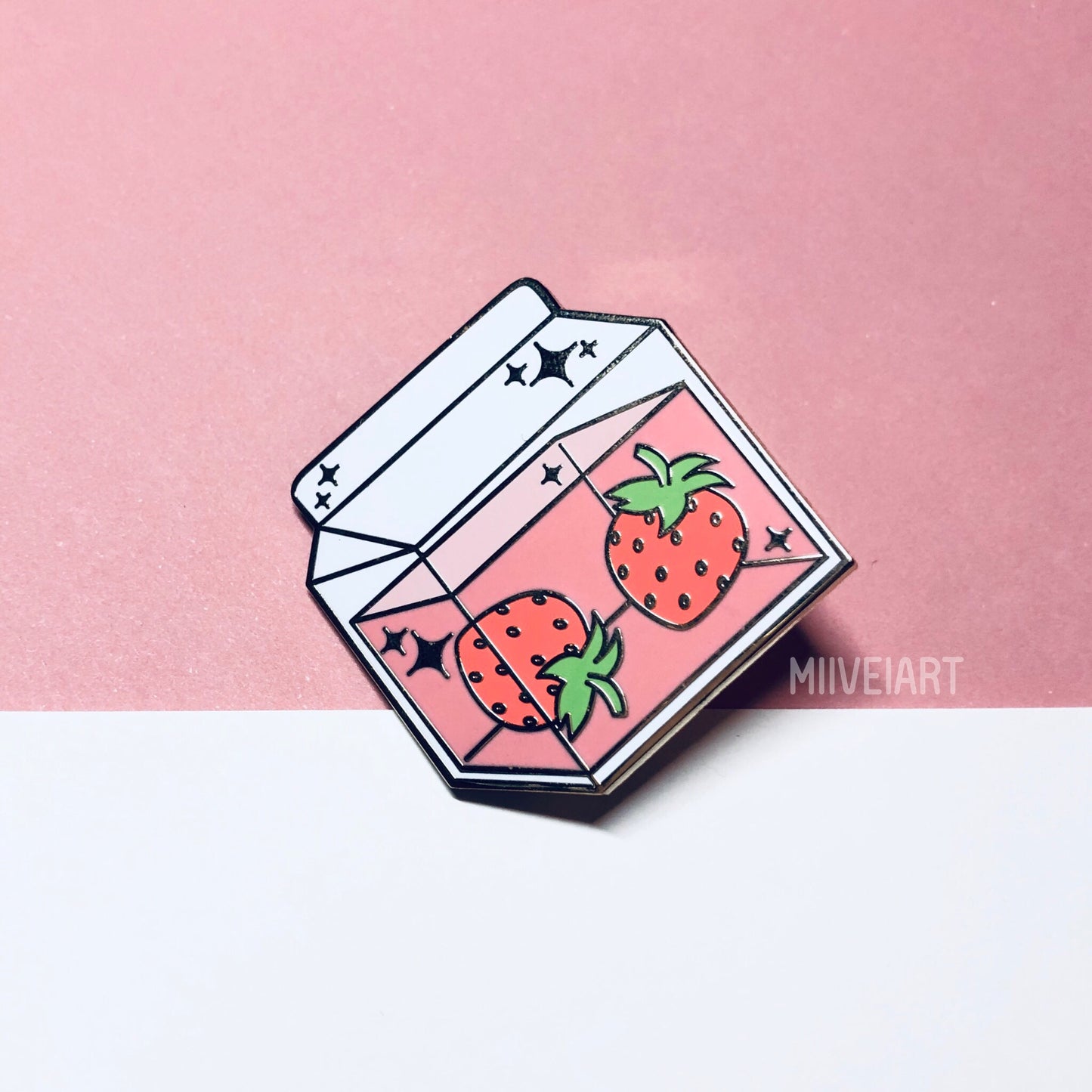 Strawberry Milk Enamel Pin 1.4"