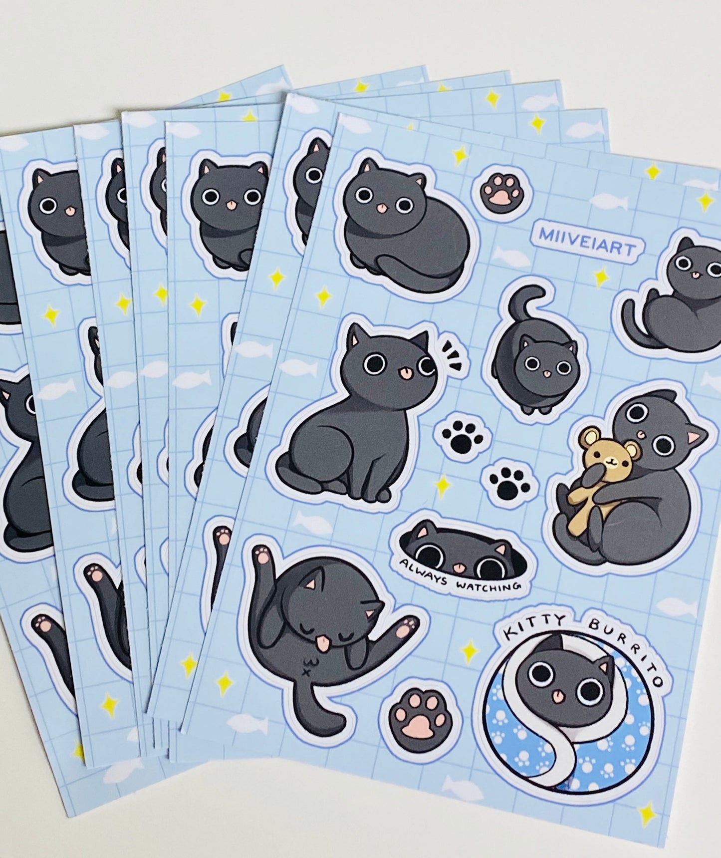 Black Cat Matte Vinyl Stickersheet Waterproof