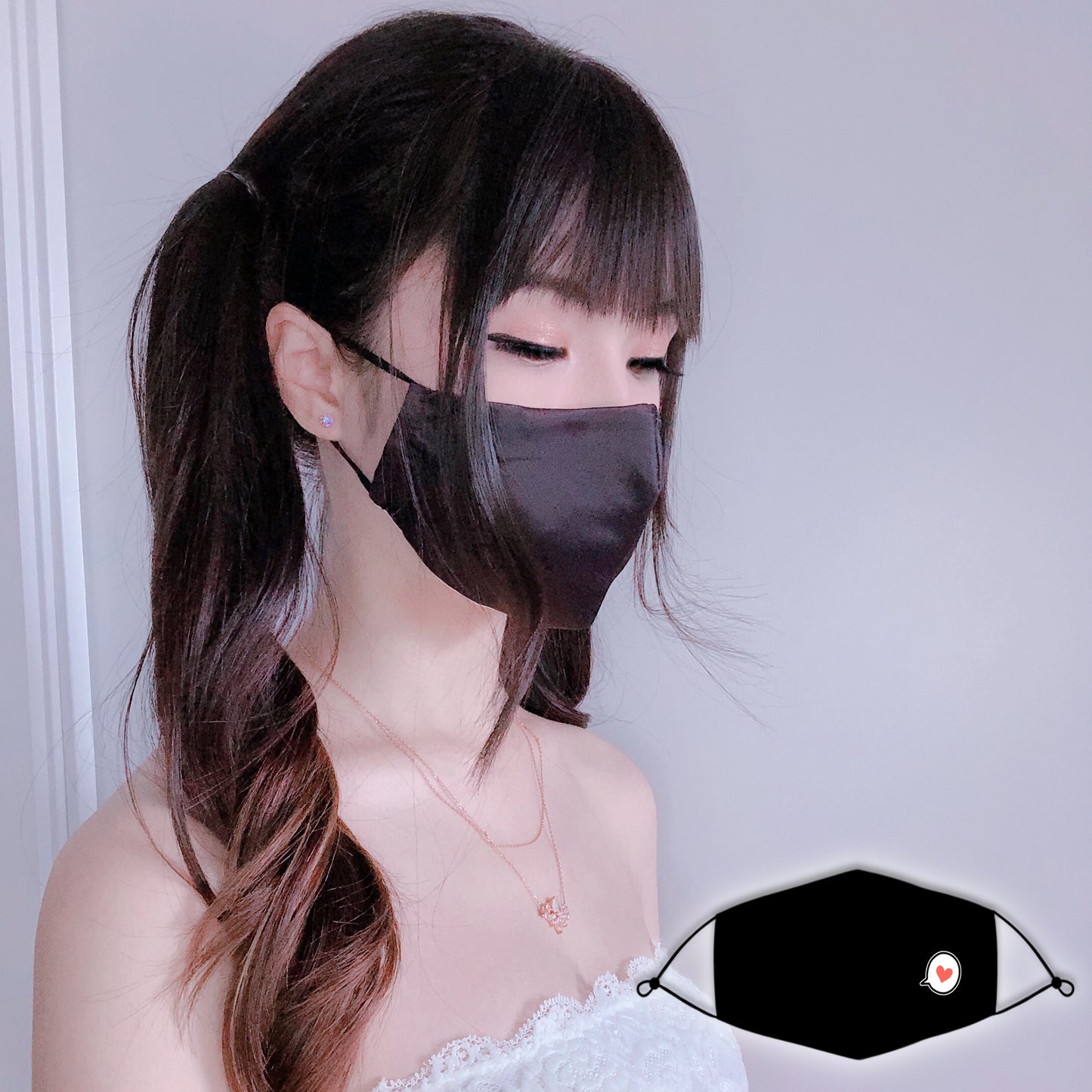 RE-USABLE Facemask Black Bubble Heart