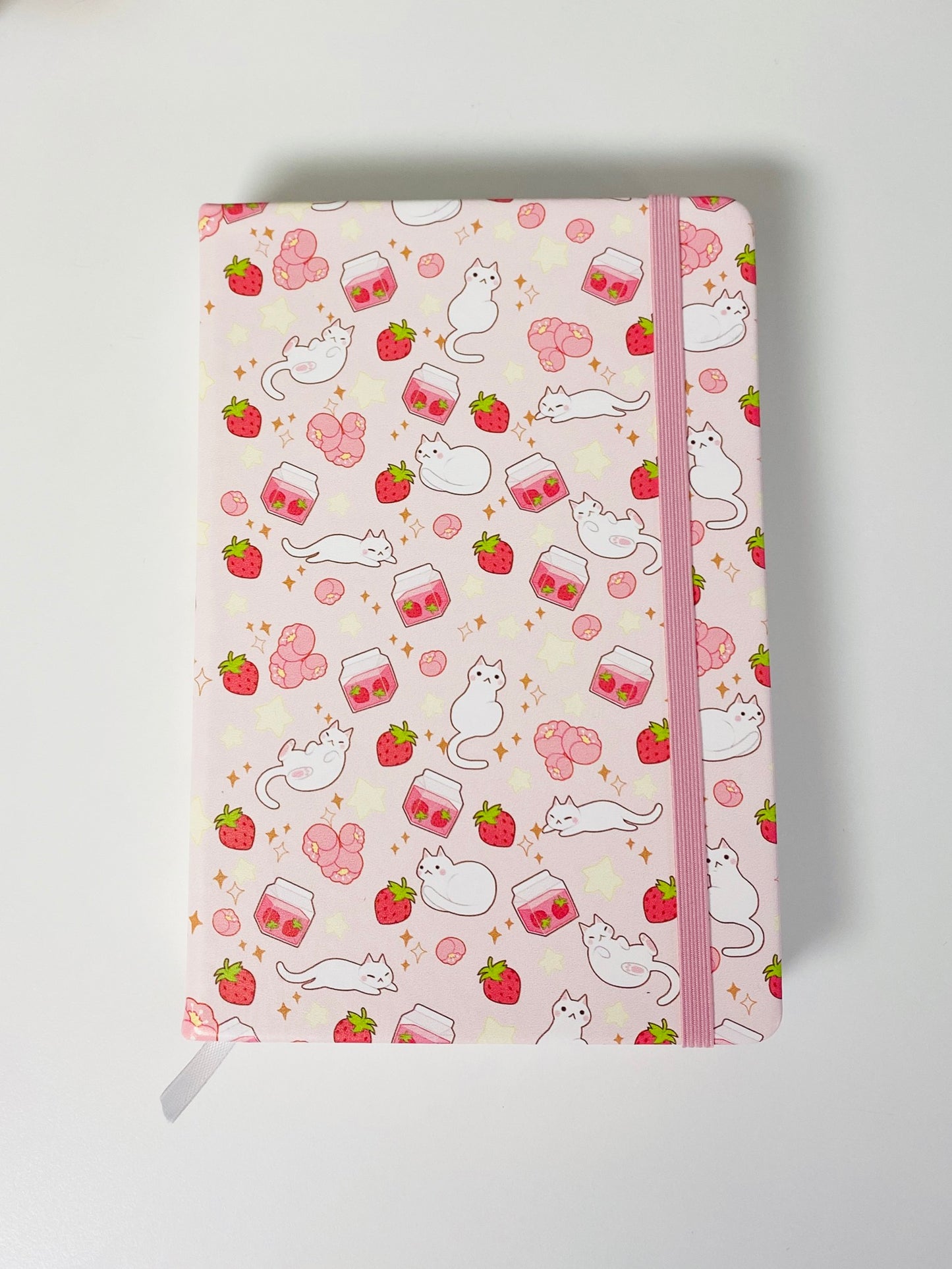 Strawberry Milk and Kitties PU Faux leather Watercolor Sketchbook Blank 300gsm 40sheets/80pages Hard Cover