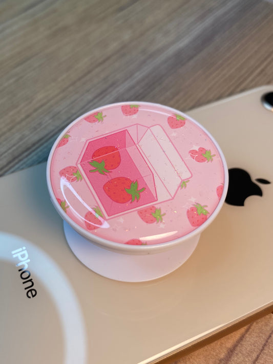 Strawberry Milk Phone Grip Glitter Epoxy Resin