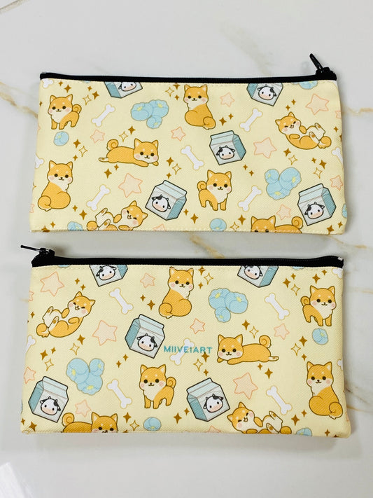 Shiba Puppy and Milk Canvas Pouch