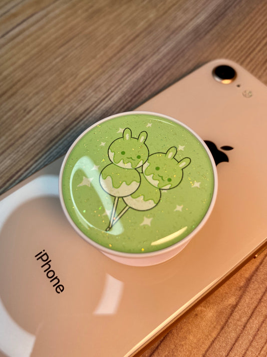 Dango Bunny Matcha Green Phone Grip Glitter Epoxy Resin
