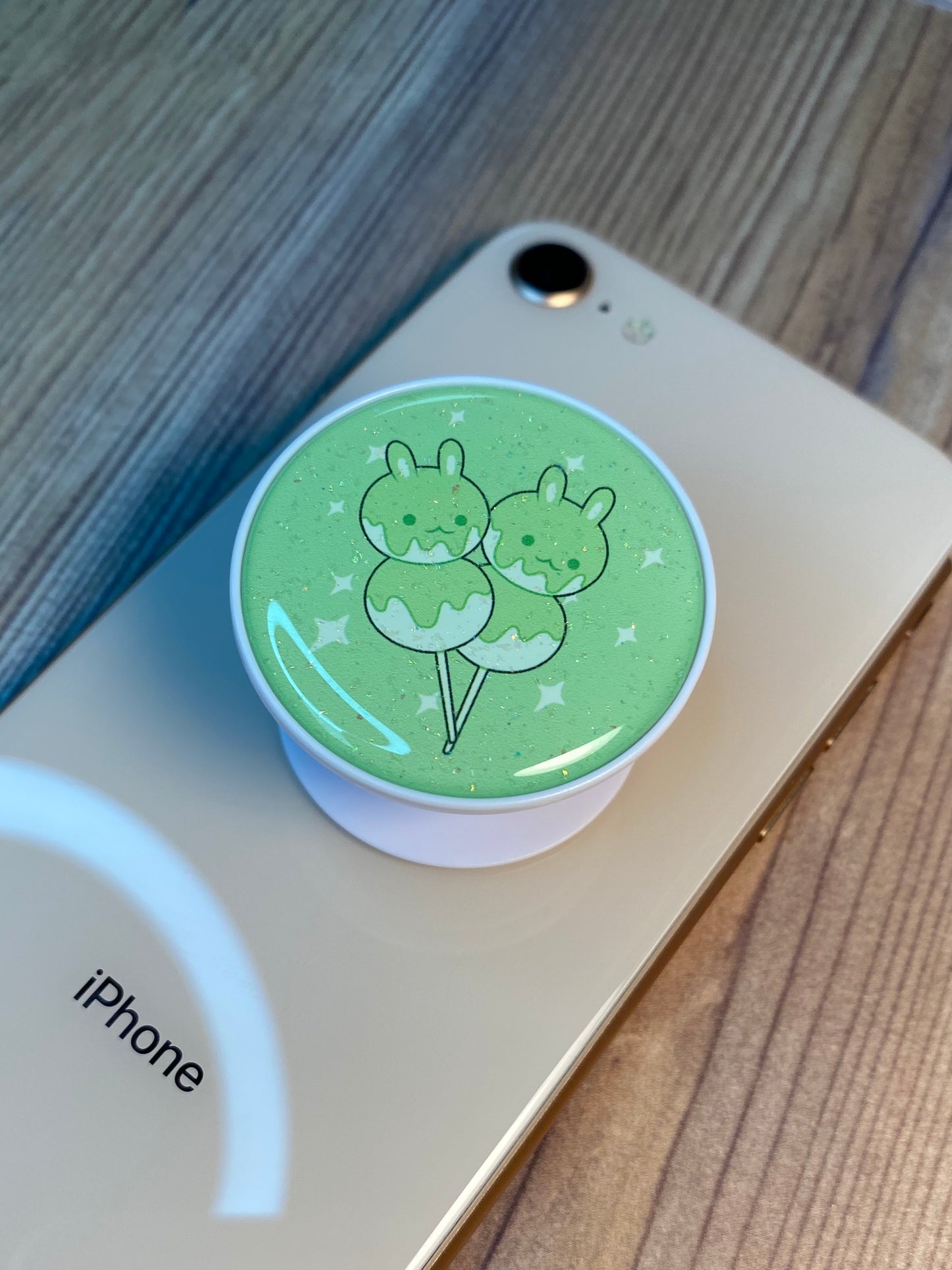 Dango Bunny Matcha Green Phone Grip Glitter Epoxy Resin