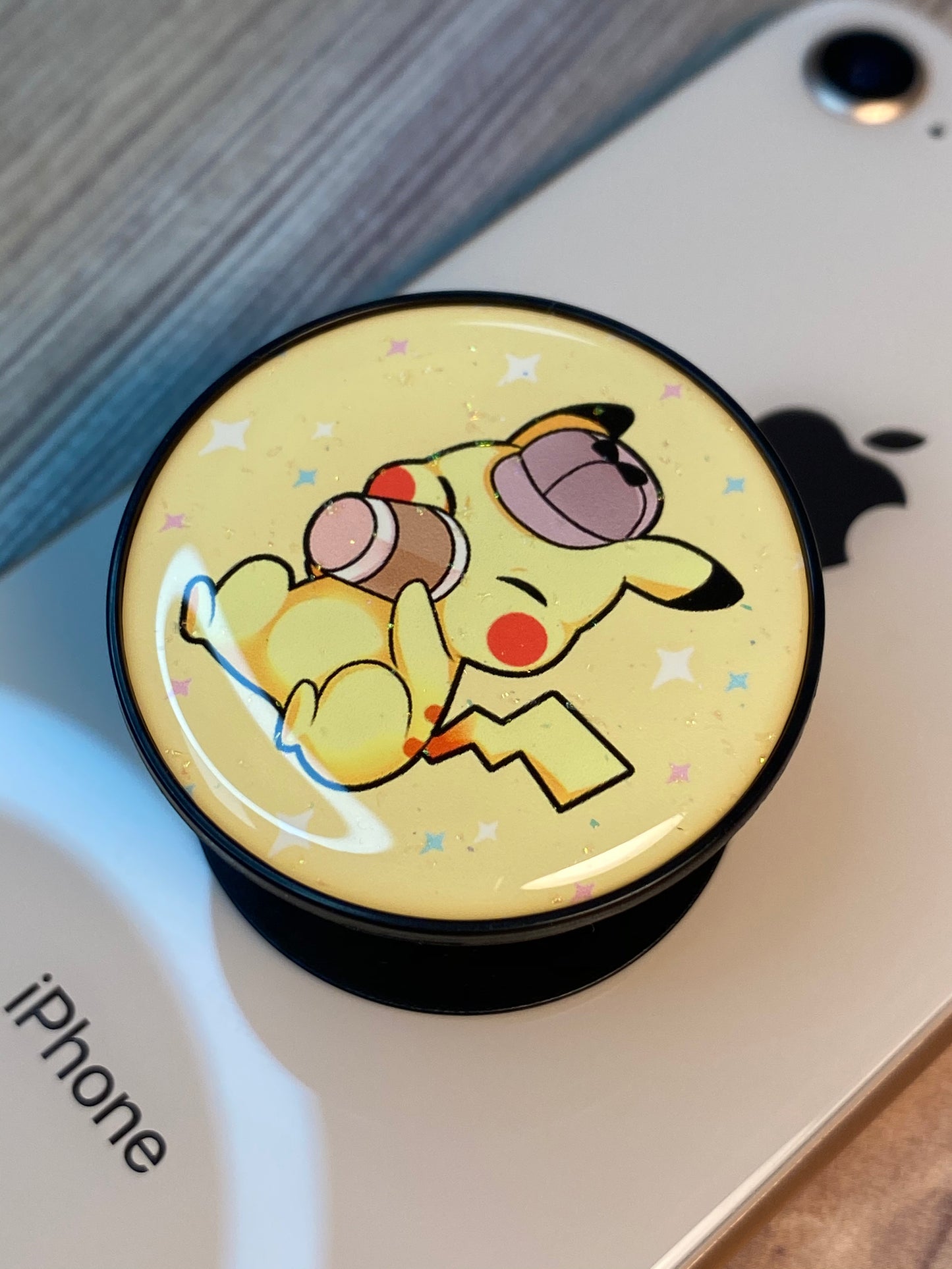 Detective Pikachu Coffee Phone Grip Glitter Epoxy Resin