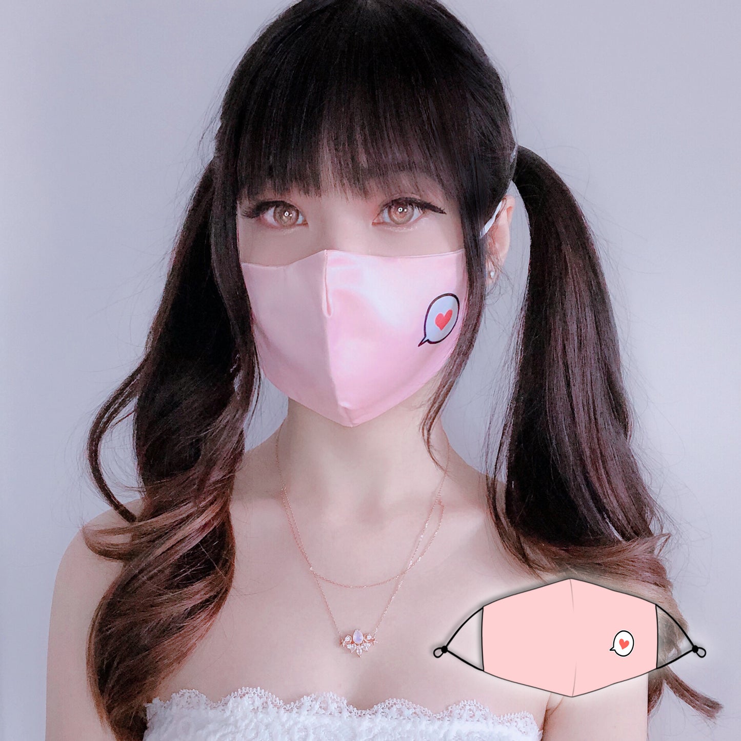 RE-USABLE Facemask Pink Bubble Heart