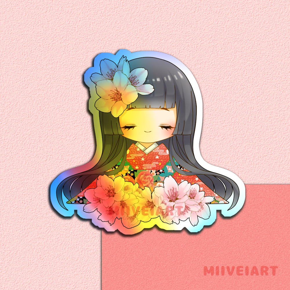 Blossom Girl Holographic and White Vinyl Stickers 3x3"